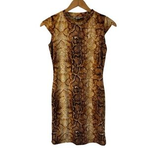 Jasmine Snakeskin Mini Dress Size Medium Stretch Knit Tan Brown Short Sleeves